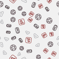 Set line Thermometer, Moon, Cloud and Celsius on seamless pattern. Vector