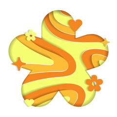 Flower Bloom Sign Abstract White Paper Lively Flower Heart Sparkle Shine Yellow Orange Mountain Geography Contour Map 3D Layer Line Cutout Card Web Banner