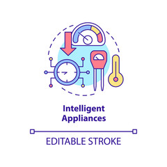 Intelligent appliances concept icon. Smart grid components abstract idea thin line illustration. Isolated outline drawing. Editable stroke. Roboto-Medium, Myriad Pro-Bold fonts used