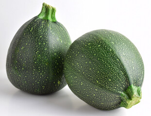 Front shot, round zucchini on light background. Copy space.