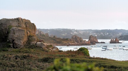 Fototapeta na wymiar Beautiful seascape at Plougrescant in Brittany-France