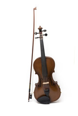 Fototapeta na wymiar Wide shot whole violin bow white background