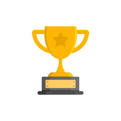 Trophy cup icon in flat style. Goblet prize vector illustration on isolated background. Award sign business concept.