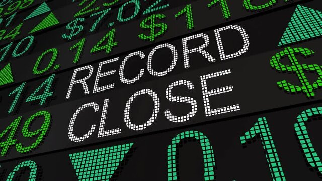 Record Close Stock Market High Rising Share Prices 3d Animation