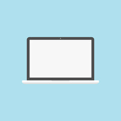 Laptop with blank screen icon in flat style. Computer display vector illustration on isolated background. Monitor sign business concept.