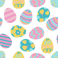 Fototapeta na wymiar Easter pattern with colourful eggs.
