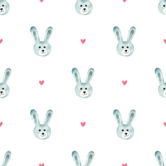 Cute bunny, watercolor print. Seamless pattern. Childrens illustration