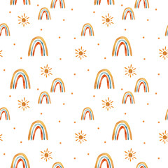 Boho rainbow watercolor. Seamless pattern on white background