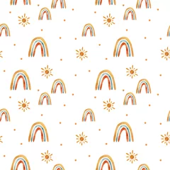 Sheer curtains Rainbow Boho rainbow watercolor. Seamless pattern on white background
