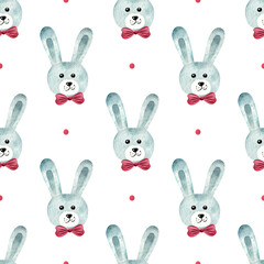Cute bunny, watercolor print. Seamless pattern. Childrens illustration