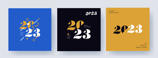 Obraz na płótnie Canvas Creative concept of 2023 Happy New Year posters set. Design templates with typography logo 2023 for celebration and season decoration. Minimalistic trendy backgrounds for branding, banner, cover, card