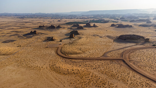 Aerial of the Madain Saleh (Hegra) (Al Hijr), UNESCO World Heritage Site, Al Ula