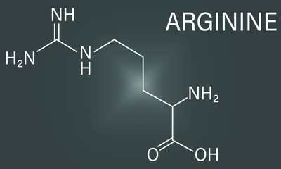 Arginine or L-arginine, Arg, R, amino acid molecule. Skeletal formula.