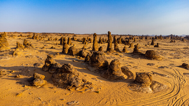 Aerials of the Algharameel rock formations, Al Ula