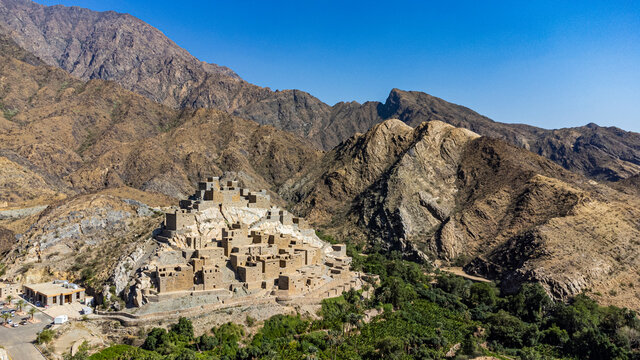Aerial of Zee Al-Ayn (Thee Ain) historic mountain village