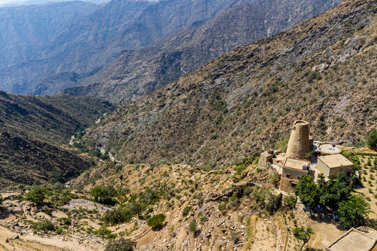 Aerial Of Fortified House And A Coffee Plantation, Asir Mountains