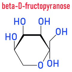 Fructose or D-fructose fruit sugar molecule. Component of high-fructose corn syrup - HFCS. Skeletal formula.