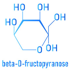 Fructose or D-fructose fruit sugar molecule. Component of high-fructose corn syrup - HFCS. Skeletal formula.