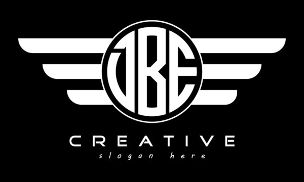 DBE three letter monogram type circle letter logo with wings vector template.