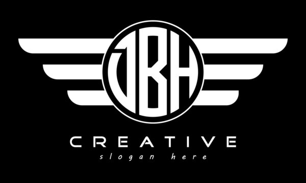 DBH three letter monogram type circle letter logo with wings vector template.