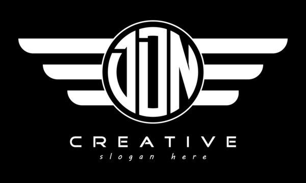 DDN three letter monogram type circle letter logo with wings vector template.