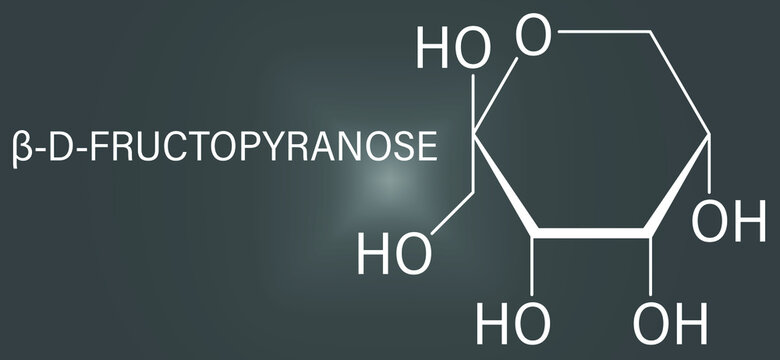 Fructose or D-fructose fruit sugar molecule. Component of high-fructose corn syrup - HFCS. Skeletal formula.