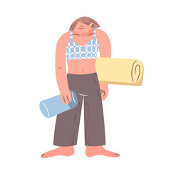 Female character holding a yoga mat and preparing for exercise