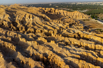 Aerial of the Al Qarah mountain, Al Ahsa (Al Hasa) Oasis, UNESCO World Heritage Site, Hofuf