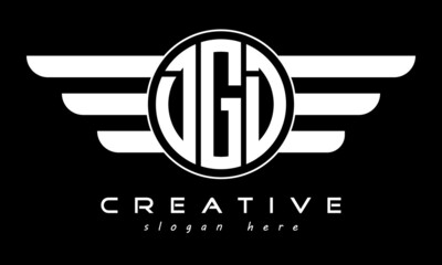 DGD three letter monogram type circle letter logo with wings vector template.