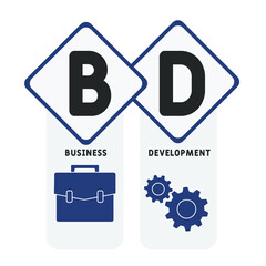 BD - Business Development acronym. business concept background.  vector illustration concept with keywords and icons. lettering illustration with icons for web banner, flyer, landing pag