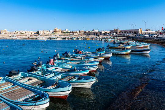 Fishing port of Mirbat with small fishing boats, Salalah