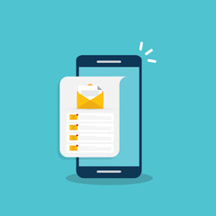 Email service. Mobile smartphone with mail app. Mail service concept.
