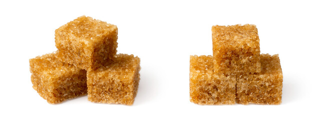 Brown sugar cubes isolated on white background