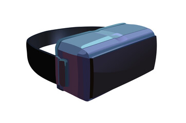 Virtual reality glasses in perspective. Vector illustration of an augmented reality helmet in purple and blue tones