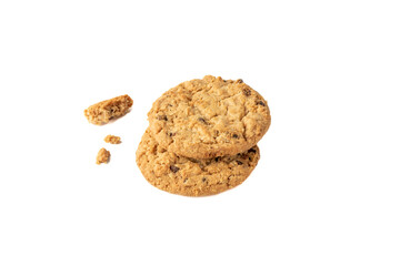 Oatmeal cookies, muesli cookies healthy food isolated on white background.