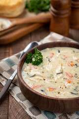 Bowl of creamy chicken and rice soup