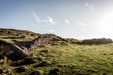 Old dry stone wall in English countryside