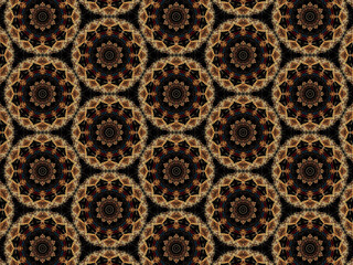 Luxurious and exquisite golden lace pattern on black background. Repeating pattern for glamourous textile/surface design.