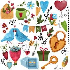 Set of elements, symbols of lovers