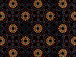 Luxurious and exquisite golden lace pattern on black background. Repeating pattern for glamourous textile/surface design.