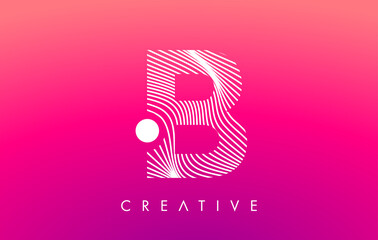 Fototapeta premium B Letter Logo with White Warp Lines Effect on Purple Background Vector