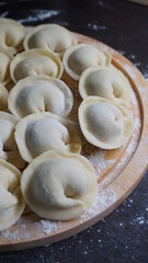 dumplings, a traditional dish of Russian cuisine, made of dough stuffed with minced meat, minced meat, cooking process, modeling, recipe