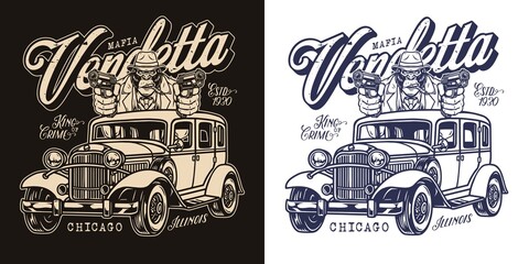 Mafia gorilla in car vintage print © DGIM studio