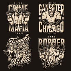 Obraz premium Vintage labels set with mobsters