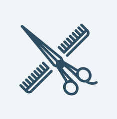 Scissors and hairbrush graphic editable line icon. Sign crossed scissors and hairbrush isolated on white background. Barbershop symbols. Vector illustration