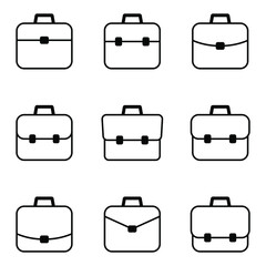 Briefcase icon set. Suitcase, portfolio symbol. Business briefcase icon designed in filled, outline, line and stroke style. Bag, suitcase vector illustration isolated on white background.