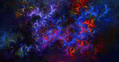 Abstract colorful fiery shapes. Fantasy light background. Generative art. 3d rendering.	