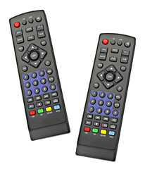 Two Remote control digital TV isolated on white background.