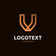 V letter golden logo abstract design on dark color background. V alphabet logo
