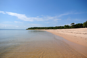 View of the freshwater beach of the Tapajos River in Alter do Chão, in the state of Pará, northern Brazil.